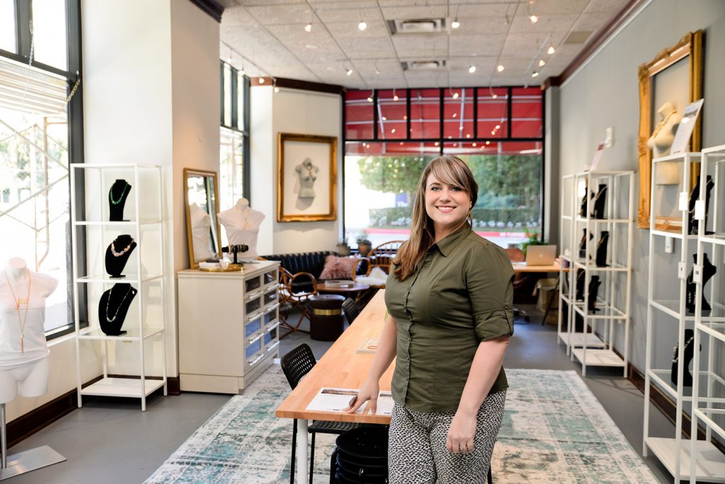 Artist, Jennifer Woods, in the SPACE studio at the Skirvin Hilton hotel in Downtown Oklahoma City