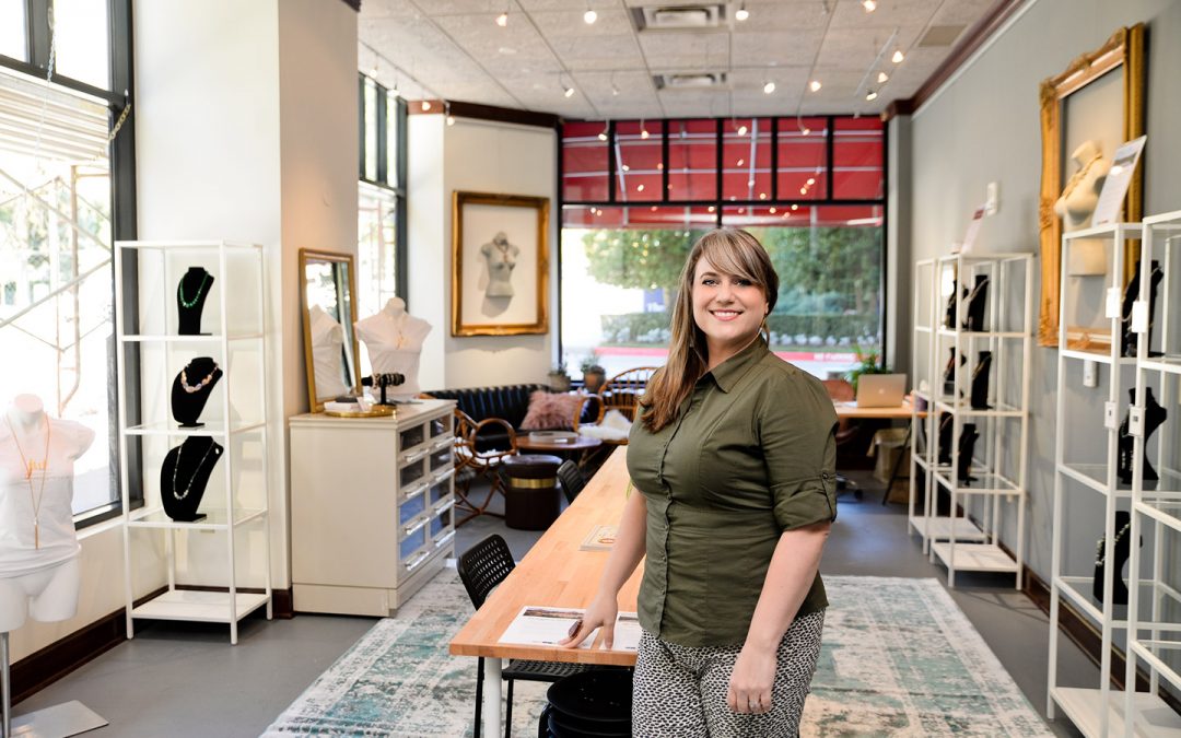 Artist, Jennifer Woods, in the SPACE studio at the Skirvin Hilton hotel in Downtown Oklahoma City